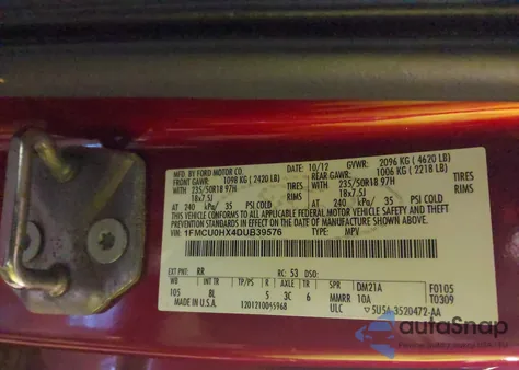 2013 Ford Escape Sel z USA, uszkodzony, nr VIN 1FMCU0HX4DUB39576